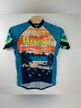 Canari Hawaii Retro Cycling Jersey Mens size XL Short Sleeve Zip Up Botanical